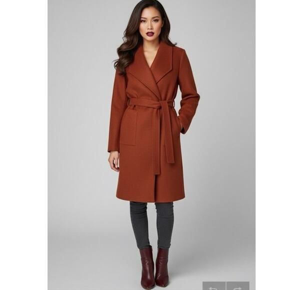 Avec Les Filles Coat Women's Size XL Rust Brown Long Sleeve Belted Wrap Coat - Picture 12 of 12